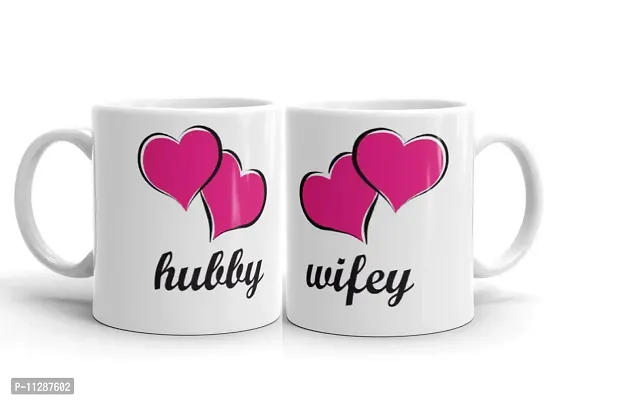PUREZENTO I Love Hubby - Wifey Quote Ceremic Coffee/Tea Mug(Pack of 2)