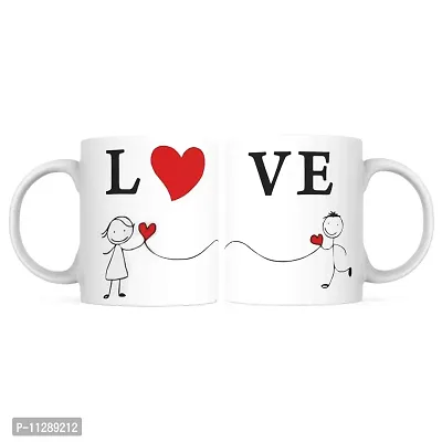 PUREZENTO ""Love Couple Ceramic Tea/Coffee Mug for Valentine Day Gift for Girlfriend, Boyfriend,Husband and Wife,Friends,Anniversary,Hubby Wifey,Birthday ,Set of 2-thumb0