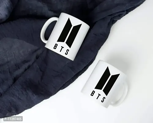 PUREZENTO BTS Logo Bangtan Music Brand Print Ceramic Coffee Tea/Milk Mug, White, 350ml-thumb2