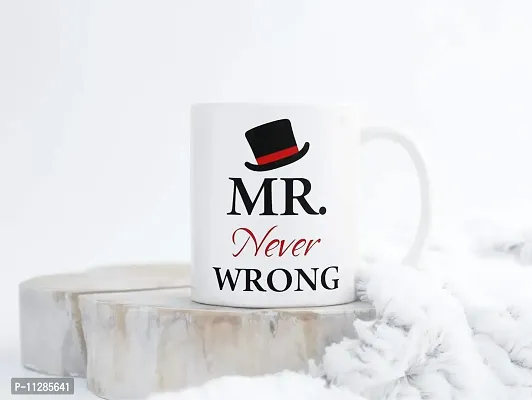 PUREZENTO ""MR Never Wrong MRS Always Right Couple Ceramic Tea/Coffee Mug for Valentine Day Gift for Girlfriend, Boyfriend,Husband and Wife,Friends,Anniversary,Hubby Wifey,Birthday ,Set of 2-thumb2