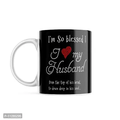 PUREZENTO I LOVE MY HUSBAND FROM THE TOP OF HIS HEAD 350 ml Coffee Mug|Coffee/Tea/ Milk Mugs with Large Handles for Men,Women,Ceramic Mug for Coffee Tea Cocoa,Easy to Clean,for Morning Coffee,Birthday