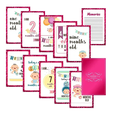 PUREZENTO Baby Milestone Cards: Cute Gift for New Parents, Baby Showers, Newborns - 15 x 9 cm - Set of 26