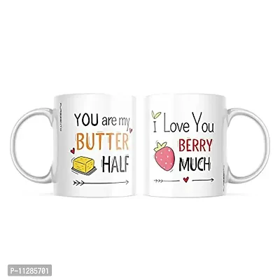 Purezento ""I Love You Better Half I Love You Berry Much"" Couple Ceramic Tea/Coffee Mug for Valentine Day Gift for Girlfriend,Boyfriend,Husband,Wife,Friends,Anniversary,Hubby Wifey,Birthday,Set of 2-thumb0
