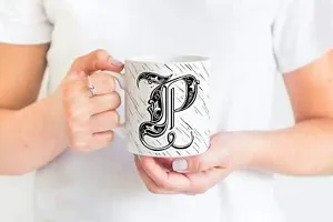 PUREZENTO Alphabet P Ceramic Mug (Pack of 1)| C Handle |-thumb1