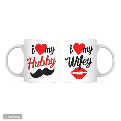 PUREZENTO ""I Love My Hubby I Love My Wifey Couple Ceramic Tea/Coffee Mug for Valentine Day Gift for Girlfriend, Boyfriend,Husband and Wife,Friends,Anniversary,Hubby Wifey,Birthday ,Set of 2