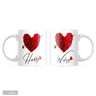 PUREZENTO Hubby Wifey Couple Ceramic Tea/Coffee Mug for Valentine Day Gift for Girlfriend, Boyfriend,Husband and Wife,Friends,Anniversary,Hubby Wifey,Birthday ,Set of 2
