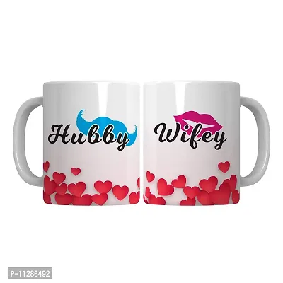 PUREZENTO ""Hubby Wifey Heart Couple Ceramic Tea/Coffee Mug for Valentine Day Gift for Girlfriend, Boyfriend,Husband and Wife,Friends,Anniversary,Hubby Wifey,Birthday ,Set of 2