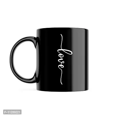 PUREZENTO Love Design Black Attractive Ceramic Coffee Tea / Milk Mug with Handle for Couple/Husband/ Wife/ GF BF ( Pack of 1, 350ML)