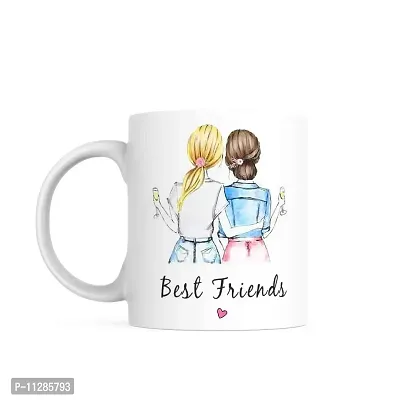 PUREZENTO Best Friend Two Girls 350 ml Coffee Mug|Coffee Mugs with Large Handles for Men,Women,Ceramic Mug for Coffee Tea Cocoa,Easy to Clean & Hold,for Morning Coffee,Birthday,Party