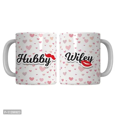 PUREZENTO ""Hubby. Wifey. Couple Ceramic Tea/Coffee Mug for Valentine Day Gift for Girlfriend, Boyfriend,Husband and Wife,Friends,Anniversary,Hubby Wifey,Birthday ,Set of 2-thumb0