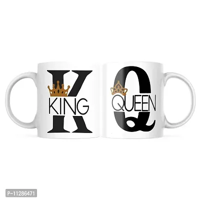 PUREZENTO ""King Queen Couple Ceramic Tea/Coffee Mug for Valentine Day Gift for Girlfriend, Boyfriend,Husband and Wife,Friends,Anniversary,Hubby Wifey,Birthday ,Set of 2