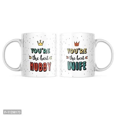 PUREZENTO ""You are The Best Hubby Wifey Couple Ceramic Tea/Coffee Mug for Valentine Day Gift for Girlfriend, Boyfriend,Husband and Wife,Friends,Anniversary,Hubby Wifey,Birthday ,Set of 2