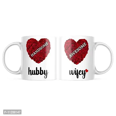 PUREZENTO Hubby Wifey Couple Ceramic Tea/Coffee Mug for Valentine Day Gift for Girlfriend, Boyfriend,Husband and Wife,Friends,Anniversary,Hubby Wifey,Birthday ,Set of 2-thumb0
