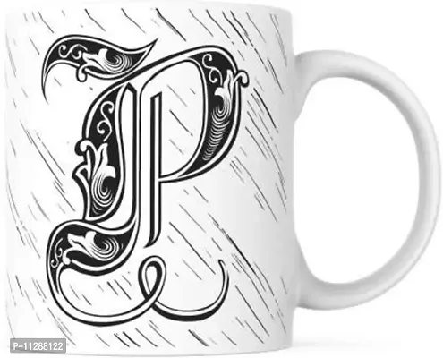 PUREZENTO Alphabet P Ceramic Mug (Pack of 1)| C Handle |