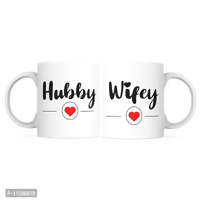 PUREZENTO ""Hubby Wifey Couple Ceramic Tea/Coffee Mug for Valentine Day Gift for Girlfriend, Boyfriend,Husband and Wife,Friends,Anniversary,Hubby Wifey,Birthday ,Set of 2