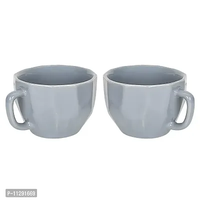 Purezento Ceramic Handcrafted Glossy Finish Coffee and Tea Mugs Diamond Cut (Grey,180 ml, Pack of 2), Gift Pack-thumb3