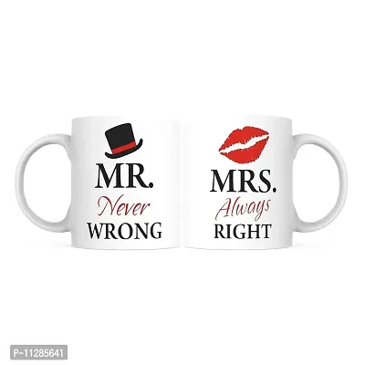 PUREZENTO ""MR Never Wrong MRS Always Right Couple Ceramic Tea/Coffee Mug for Valentine Day Gift for Girlfriend, Boyfriend,Husband and Wife,Friends,Anniversary,Hubby Wifey,Birthday ,Set of 2