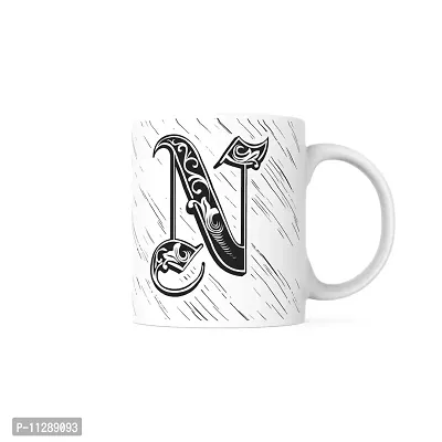 PUREZENTO Alphabet N Ceramic Mug (Pack of 1)| C Handle |