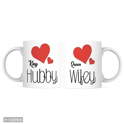 PUREZENTO RED DIL Husband RED DIL Wifey Ceramic Coffee Tea / Milk Mug(Pack of 2)
