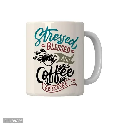 PUREZENTO Stressed Blessed Coffee Obssessed Coffee Tea /Milk Cup (Pack of 1)