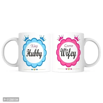 PUREZENTO Hubby Wifey Couple Mug , Gift for Husband Wife Ceramic Coffee Tea / MIOLK Mug(Pack of 2)