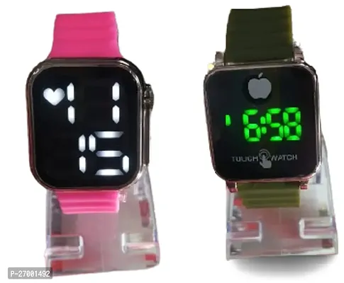Classic Electronic Digital Sports Watch Pink And Olive Combo