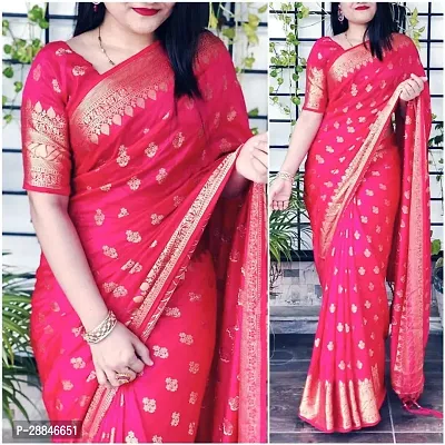 Stylish Pink Silk Blend Saree With Blouse Piece For Women