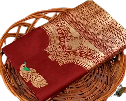 Stylish Red Silk Blend Saree With Blouse Piece For Women-thumb2