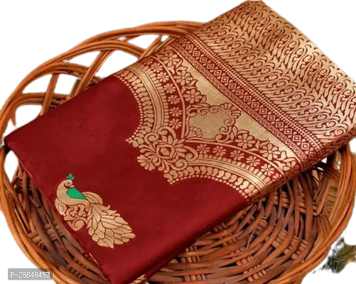 Stylish Red Silk Blend Saree With Blouse Piece For Women-thumb3