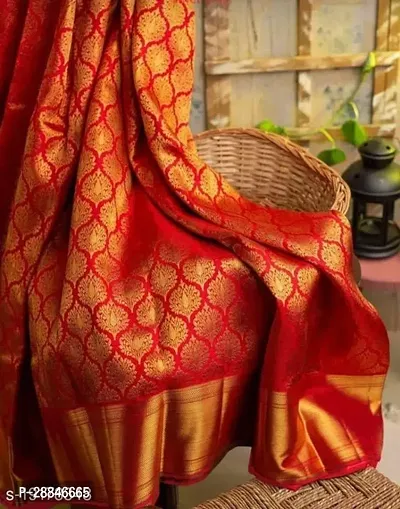 Stylish Red Silk Blend Saree With Blouse Piece For Women-thumb4