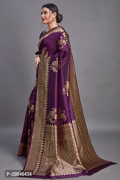 Stylish Purple Silk Blend Saree With Blouse Piece For Women-thumb0