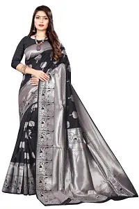 Stylish Black Silk Blend Saree With Blouse Piece For Women-thumb1