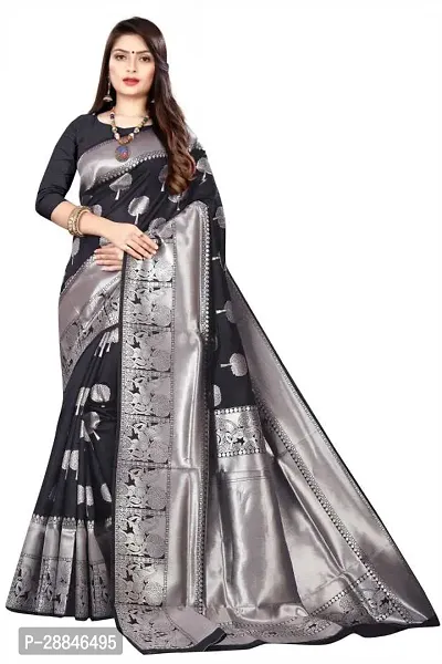 Stylish Black Silk Blend Saree With Blouse Piece For Women-thumb2