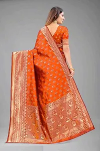 Stylish Orange Silk Blend Saree With Blouse Piece For Women-thumb1