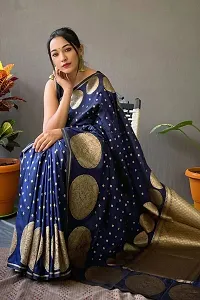 Stylish Navy Blue Silk Blend Saree With Blouse Piece For Women-thumb3