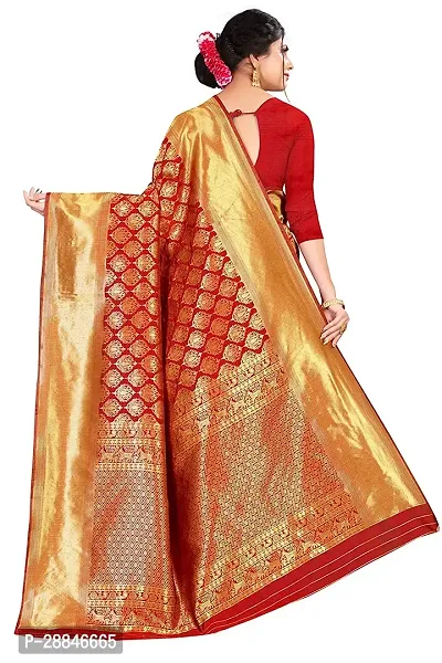 Stylish Red Silk Blend Saree With Blouse Piece For Women-thumb3