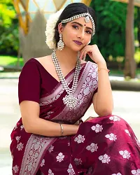 Stylish Maroon Silk Blend Saree With Blouse Piece For Women-thumb2