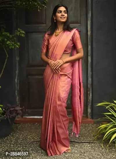 Stylish Pink Silk Blend Saree With Blouse Piece For Women-thumb0