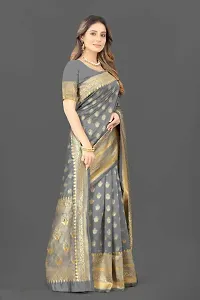 Stylish Grey Silk Blend Saree With Blouse Piece For Women-thumb3