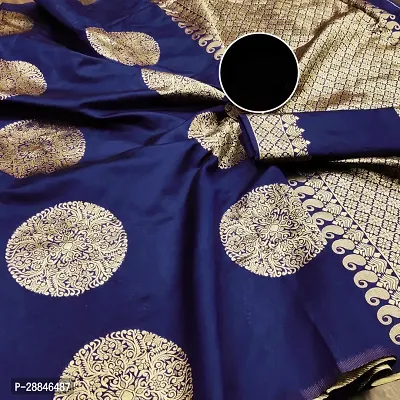 Stylish Navy Blue Silk Blend Saree With Blouse Piece For Women-thumb3