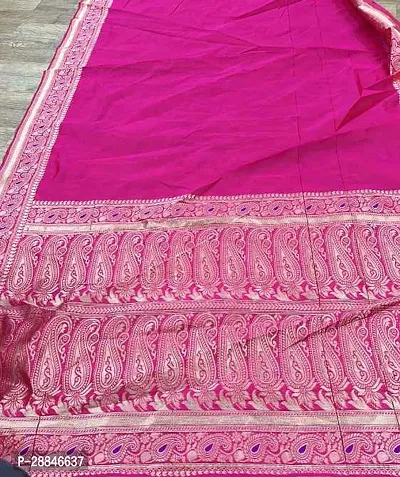 Stylish Pink Silk Blend Saree With Blouse Piece For Women-thumb2