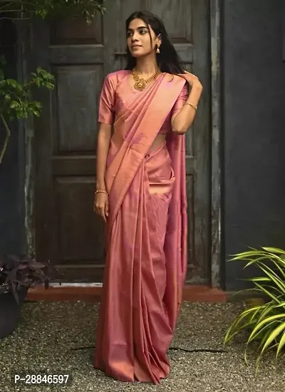 Stylish Pink Silk Blend Saree With Blouse Piece For Women-thumb2