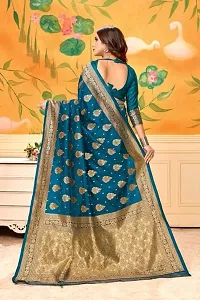 Stylish Teal Silk Blend Saree With Blouse Piece For Women-thumb2