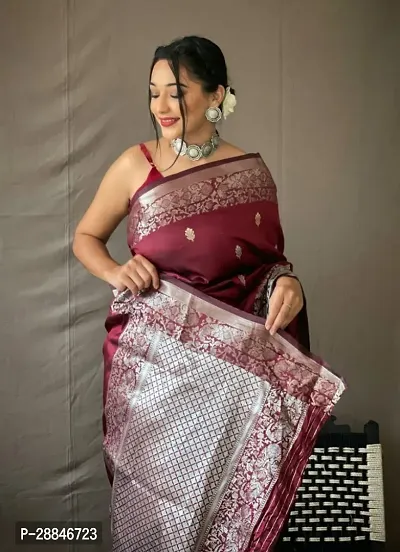 Stylish Maroon Silk Blend Saree With Blouse Piece For Women-thumb0