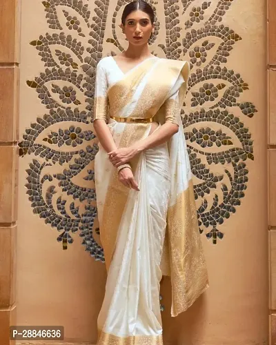 Stylish White Silk Blend Saree With Blouse Piece For Women-thumb0