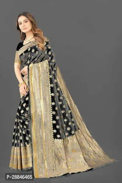 Stylish Black Silk Blend Saree With Blouse Piece For Women-thumb3