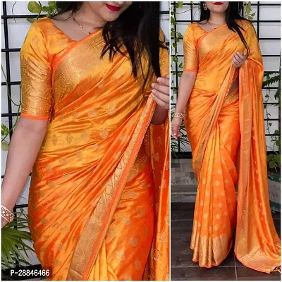 Stylish Orange Silk Blend Saree With Blouse Piece For Women-thumb0