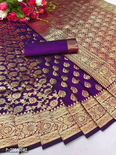 Stylish Purple Silk Blend Saree With Blouse Piece For Women-thumb0