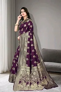 Stylish Purple Silk Blend Saree With Blouse Piece For Women-thumb1