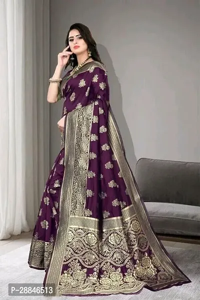 Stylish Purple Silk Blend Saree With Blouse Piece For Women-thumb2